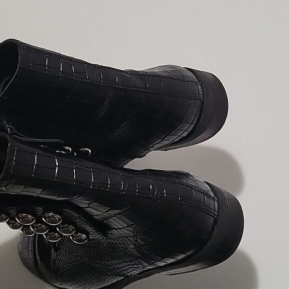 Schutz Croc Embossed Studded Lace Up Boots - Picture 6 of 16